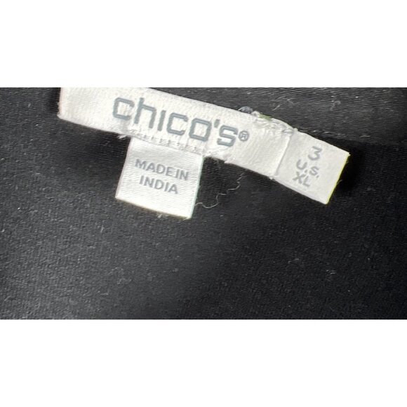 Chicos Top Blouse XL Solid Black White Embroidered Balloon Sleeve Bohemian - Picture 3 of 8